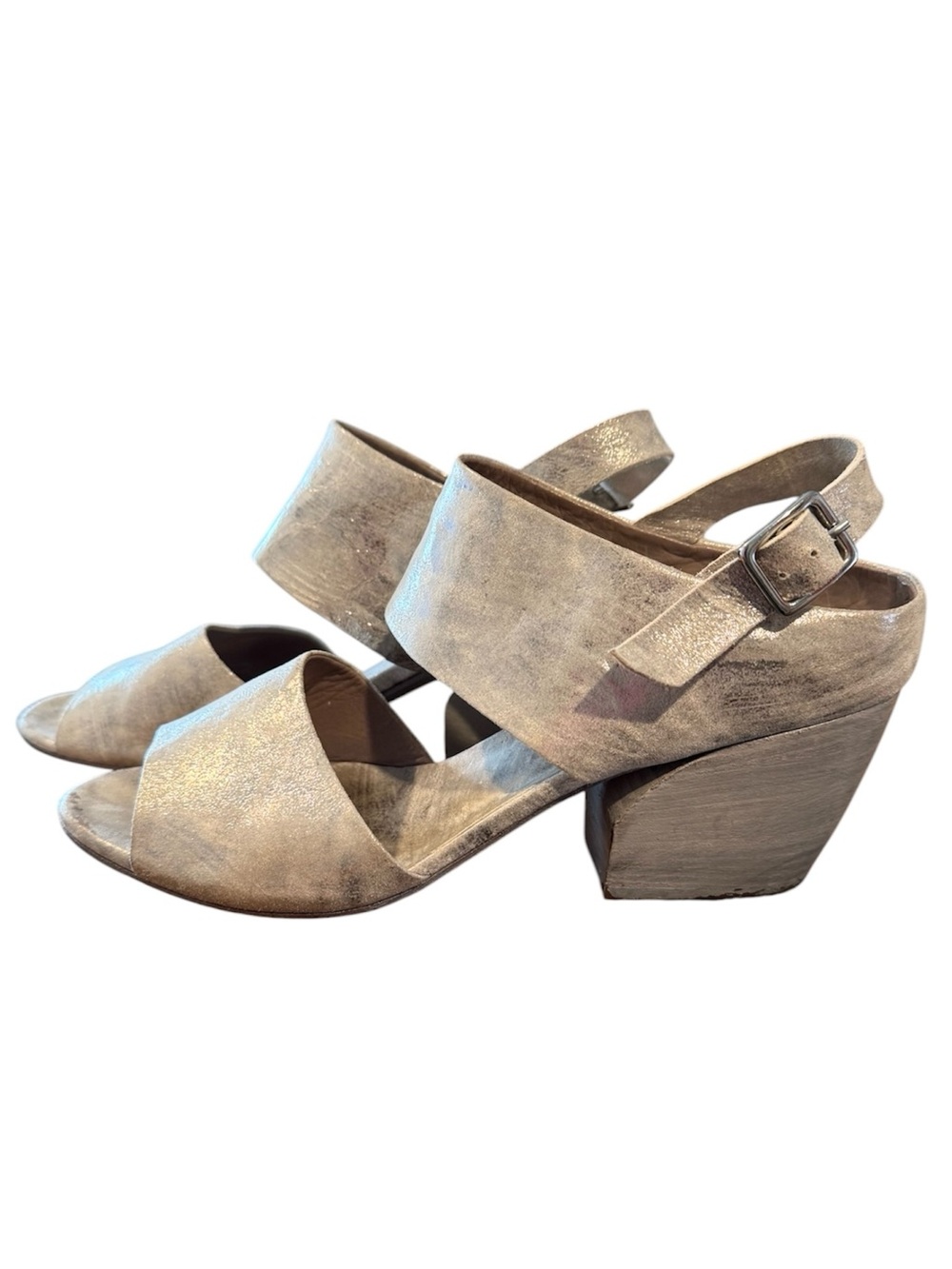Officine Creative Laboratorio Italian Leather Silver Metallic Wedge Sandals 39